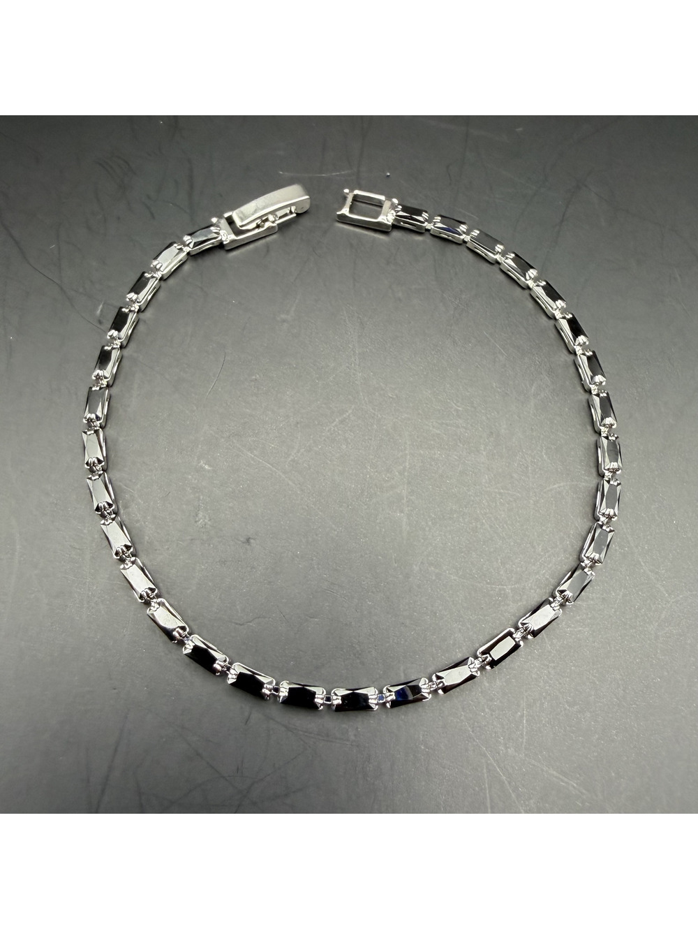 candy+clover black micro baguette crystal silver tone bracelet